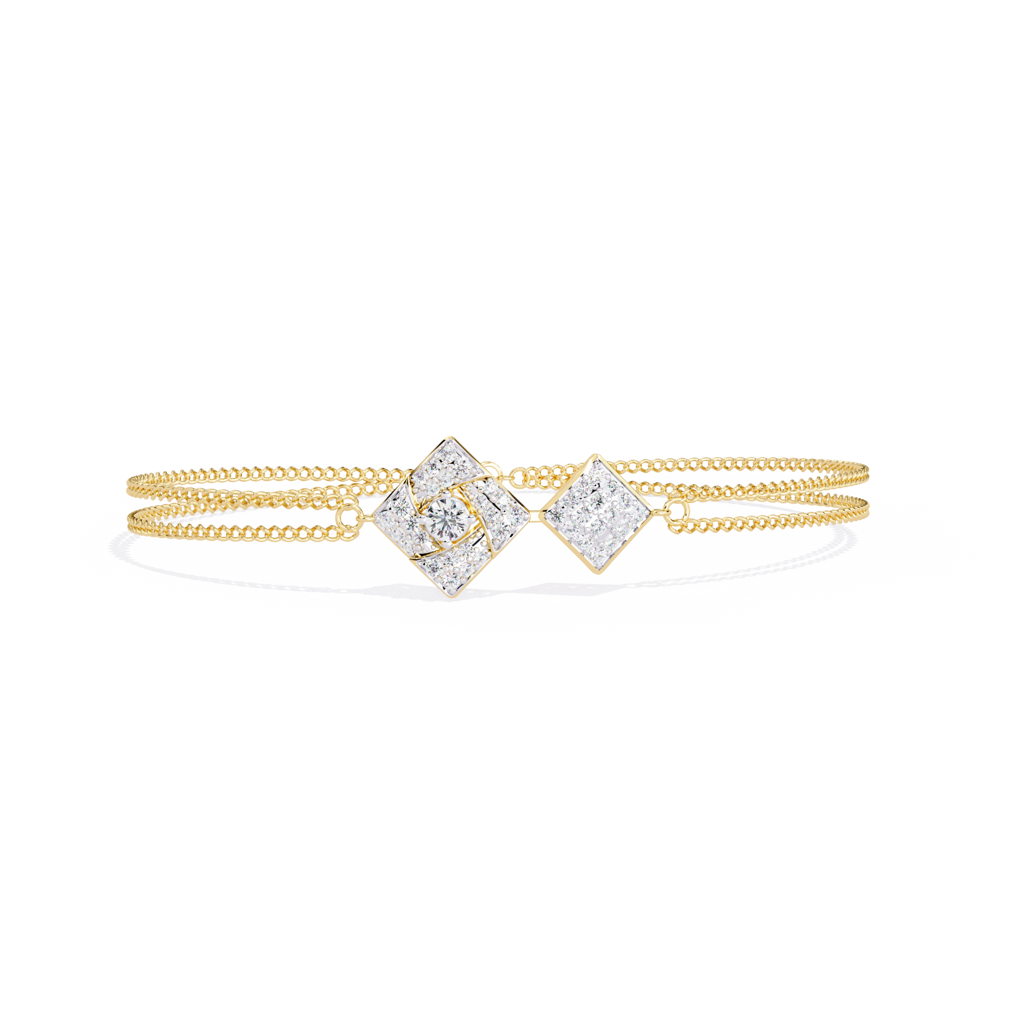 Geometric Duo-Square Diamond Bracelet Round Brilliant Cut