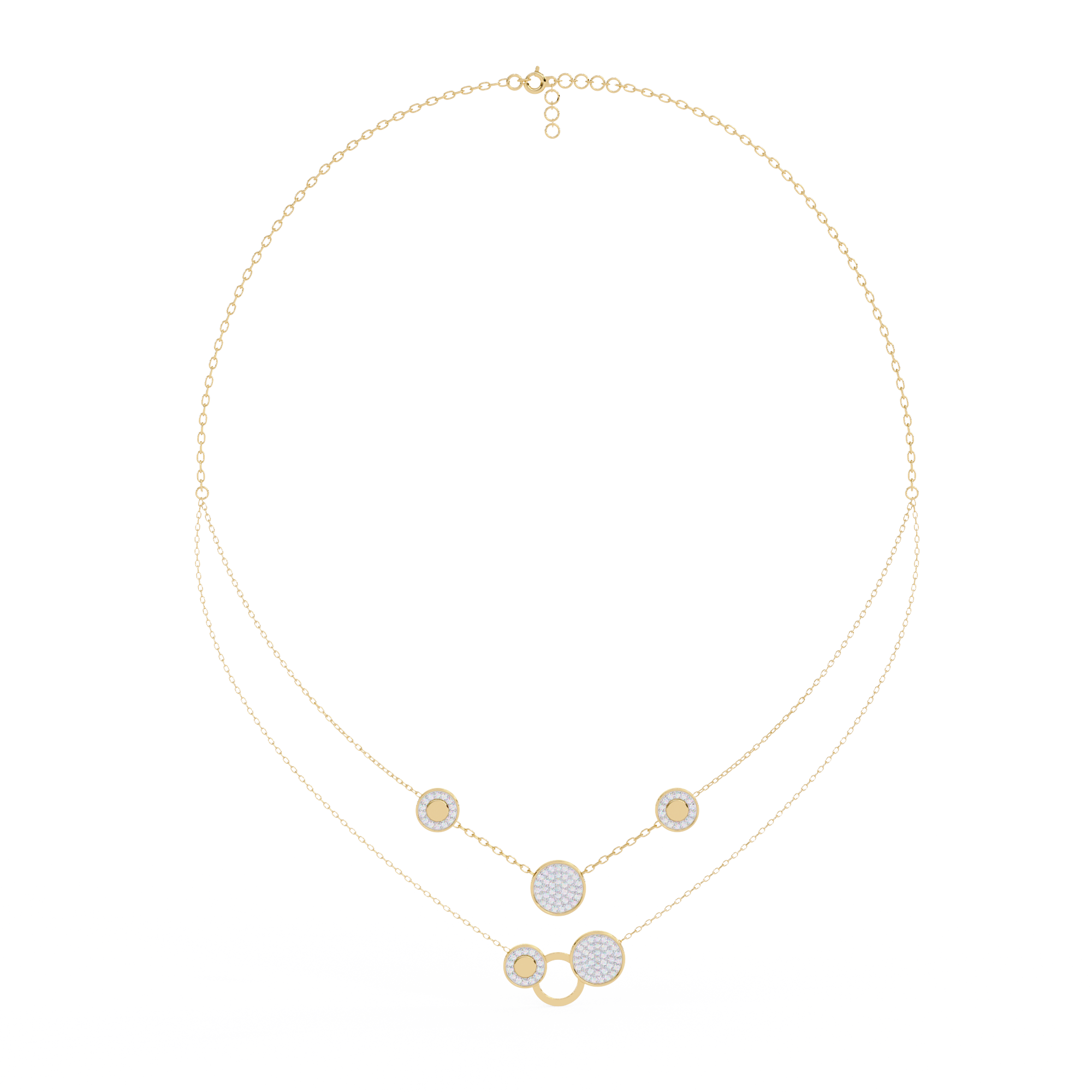 Layered Glory Round Diamond Necklace - Modern Circular Charm Design