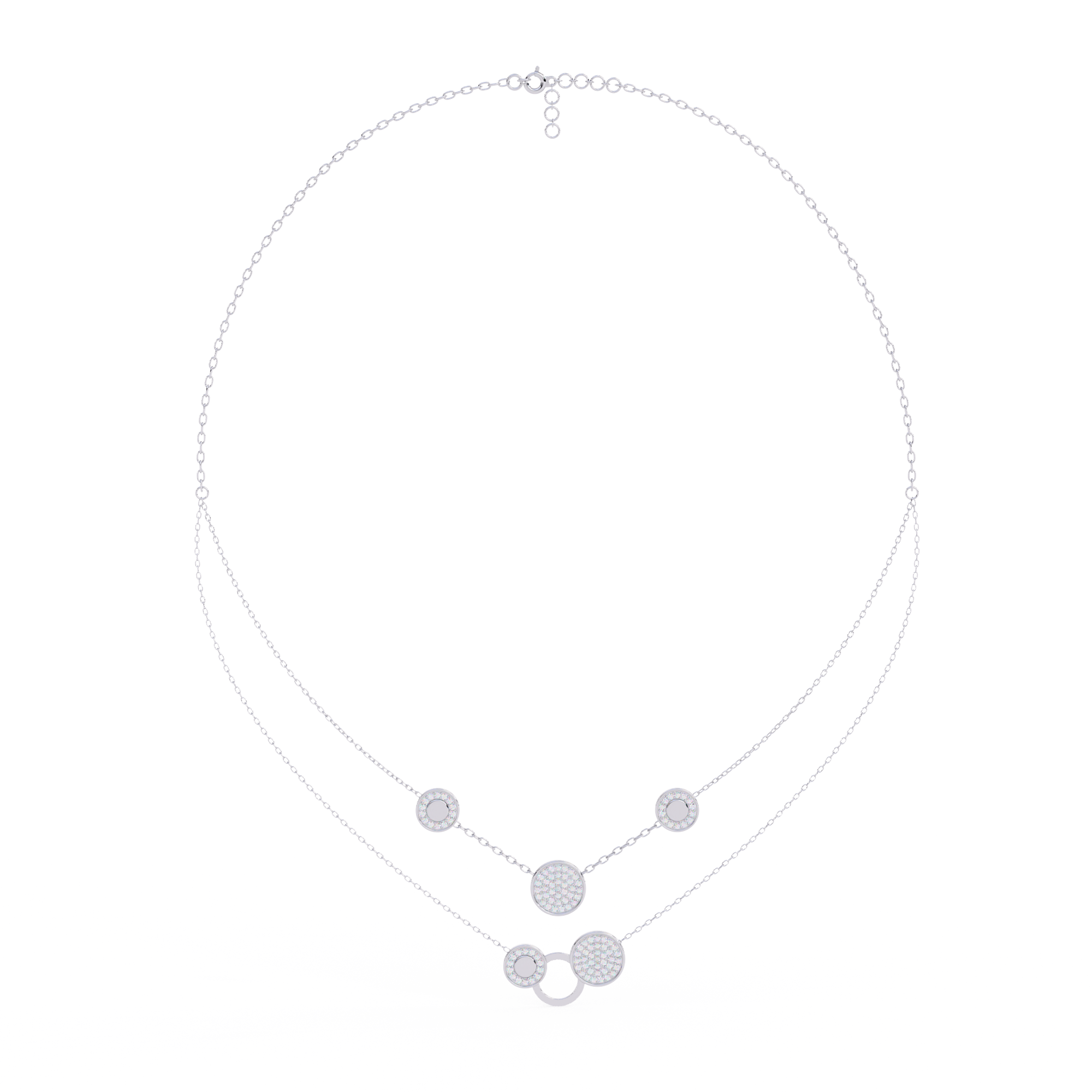 Layered Glory Round Diamond Necklace - Modern Circular Charm Design