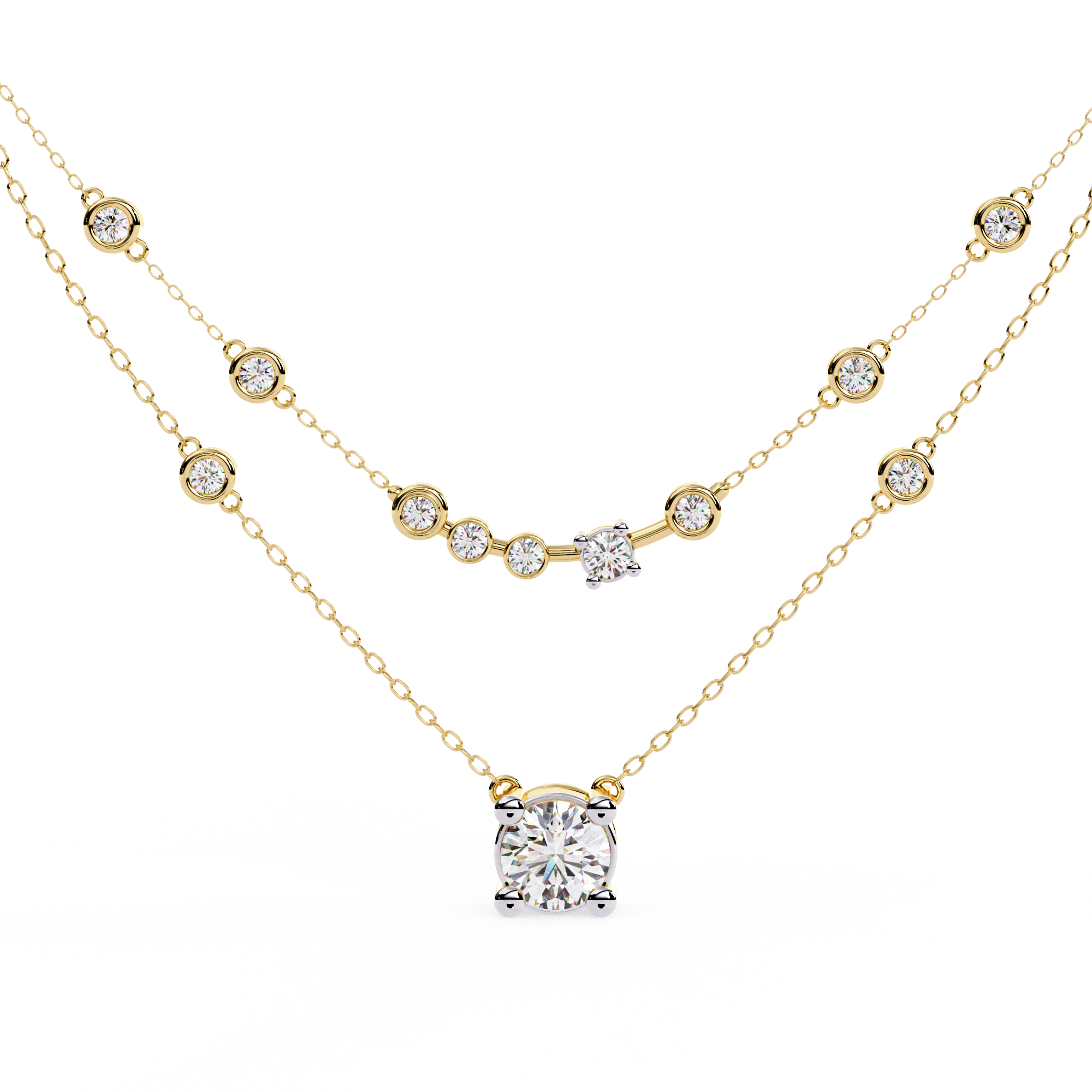 Two-Layered Round Diamond Solitaire Necklace